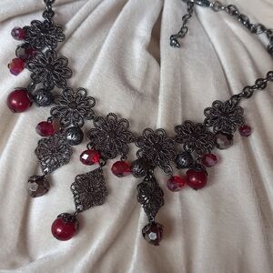 Elegant Black and Red Floral Necklace